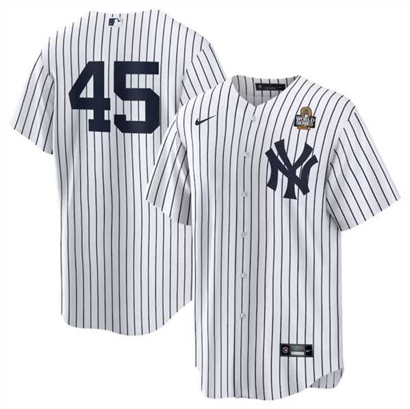 Mens New York Yankees #45 Gerrit Cole White 2024 World Series Cool Base Stitched Jersey Dzhi